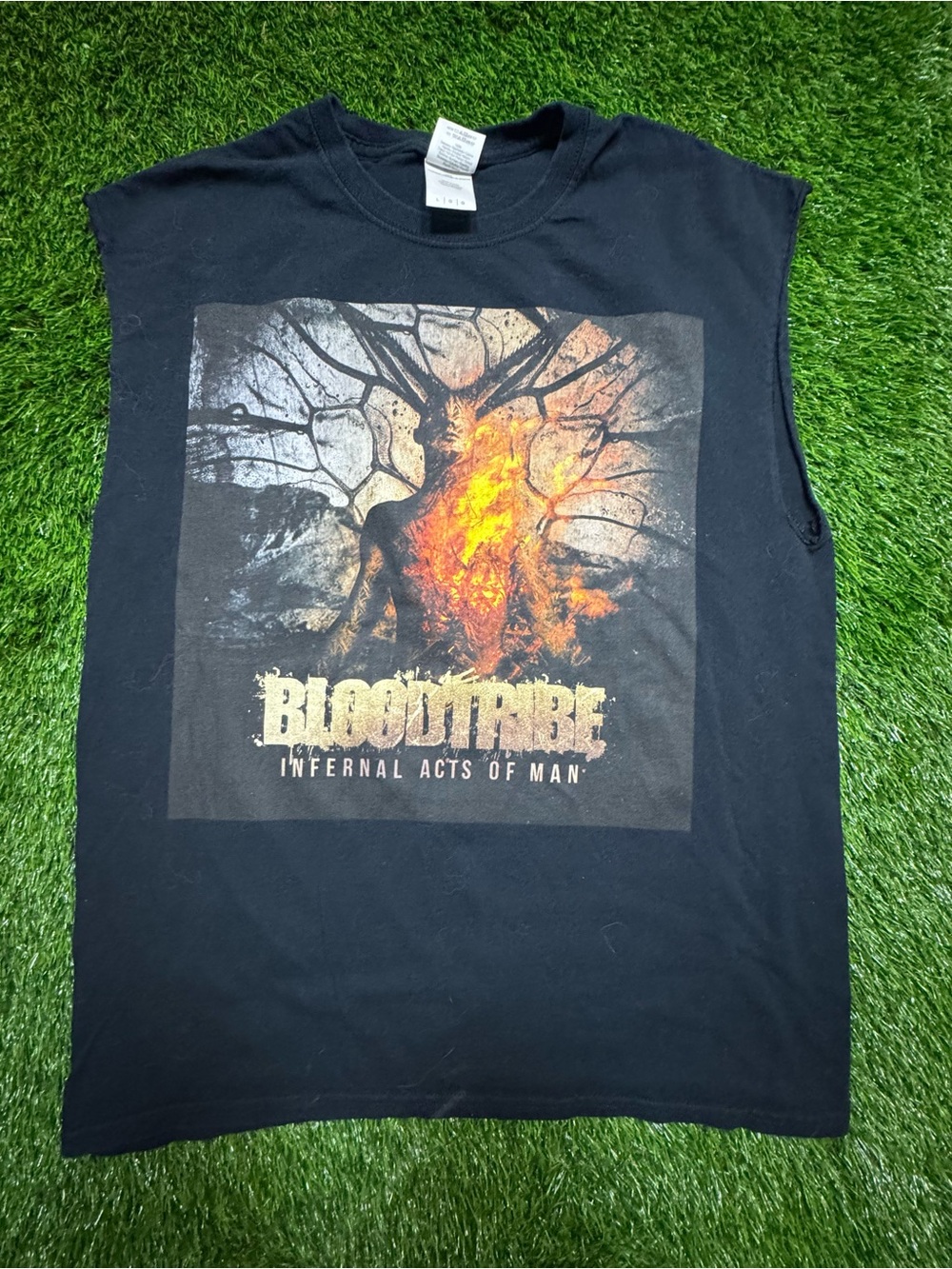 Bloodtribe‎ Infernal Acts of Man Cut Off Metal Band Shirt Mens L Gildan Black